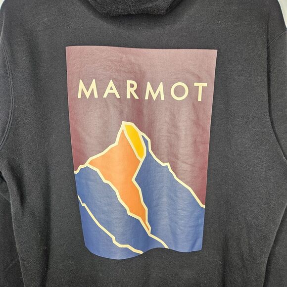 MARMOT Men's Mountain Hoody Sweatshirt Medium Logo Back Graphic Kangaroo Pocket - Picture 2 of 8